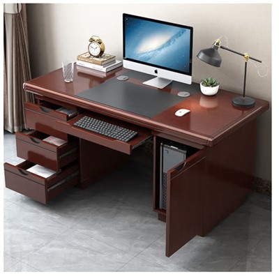 遵诀办公桌电脑桌带抽屉实木桌子经理室办公桌油漆写字台1.6米(红棕色)